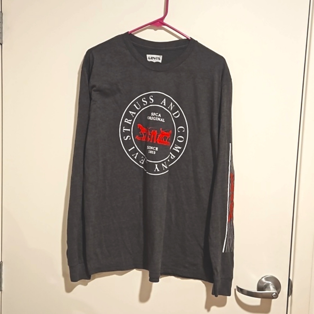 LEVI brand logo long sleeve gray graphic tee Large promo authentic original